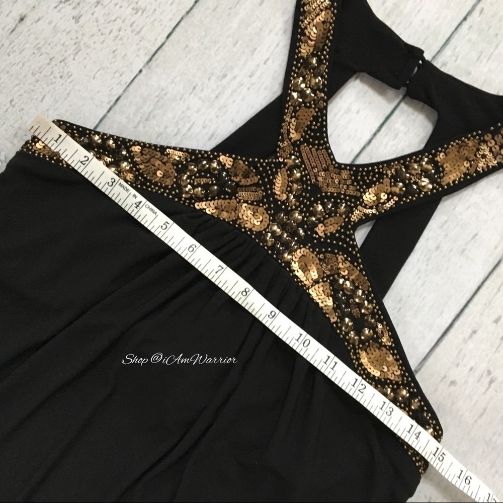 Cache Bronze Beaded Sequin Stretchy Halter Top *S… - image 7